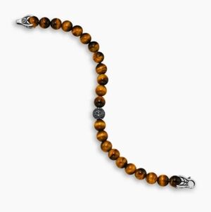 David Yurman Tigers Eye Pavé Black Diamond Station Bracelet with Sterling Silver